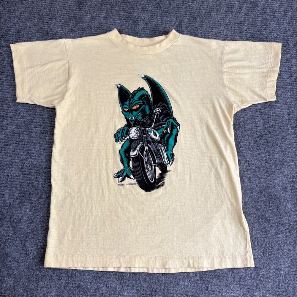 Vintage 80s Powell Peralta Steve Caballero Dragon Motorcycle T-Shirt Yellow M